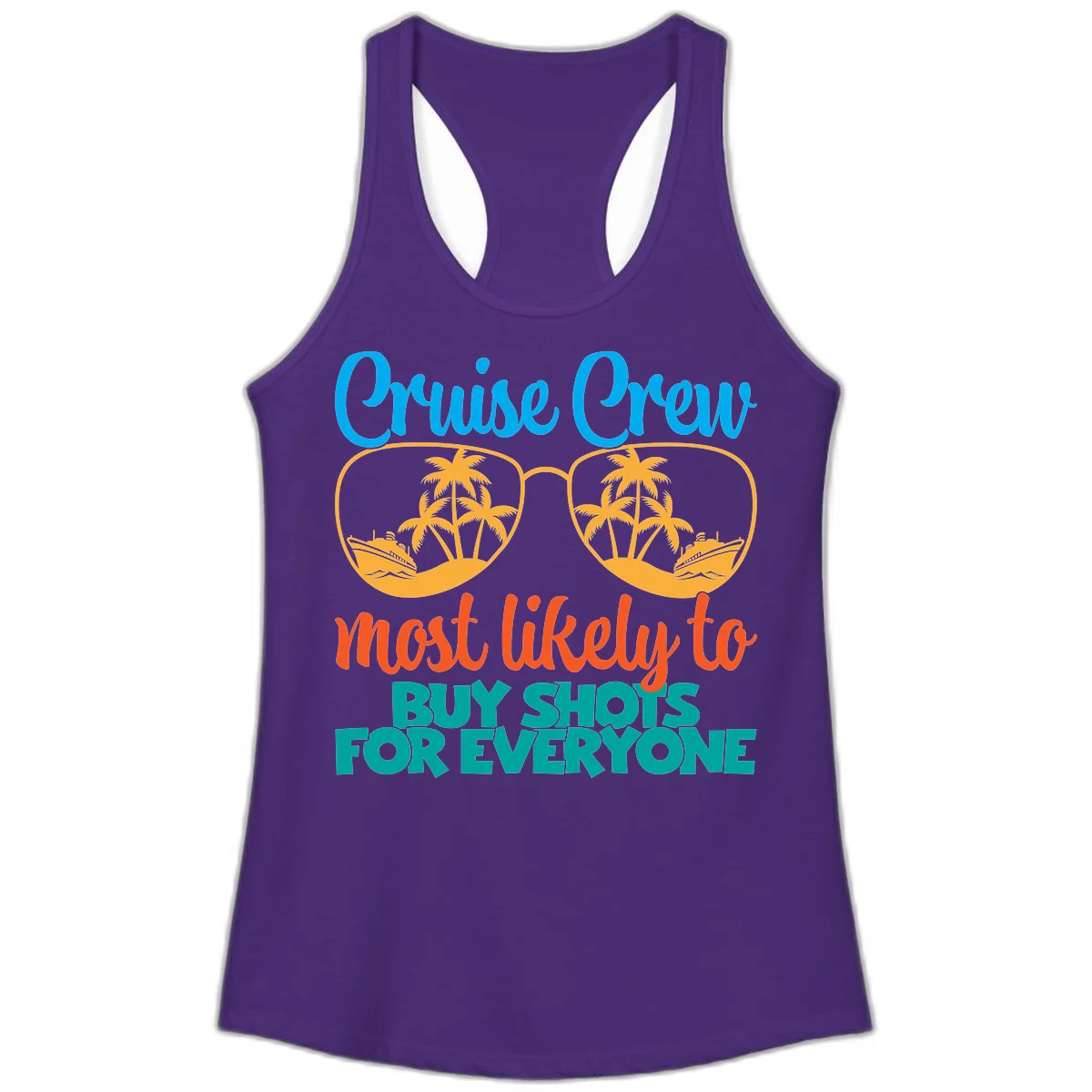 Cruise Crew Most Likely To Buy Shots Ladies Tank in Solid Purple Rush