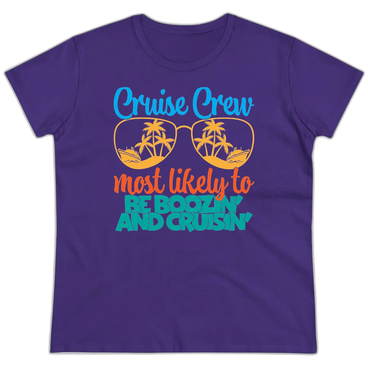 Cruise Crew Most Likely to be Boozing Ladies Tee in Purple