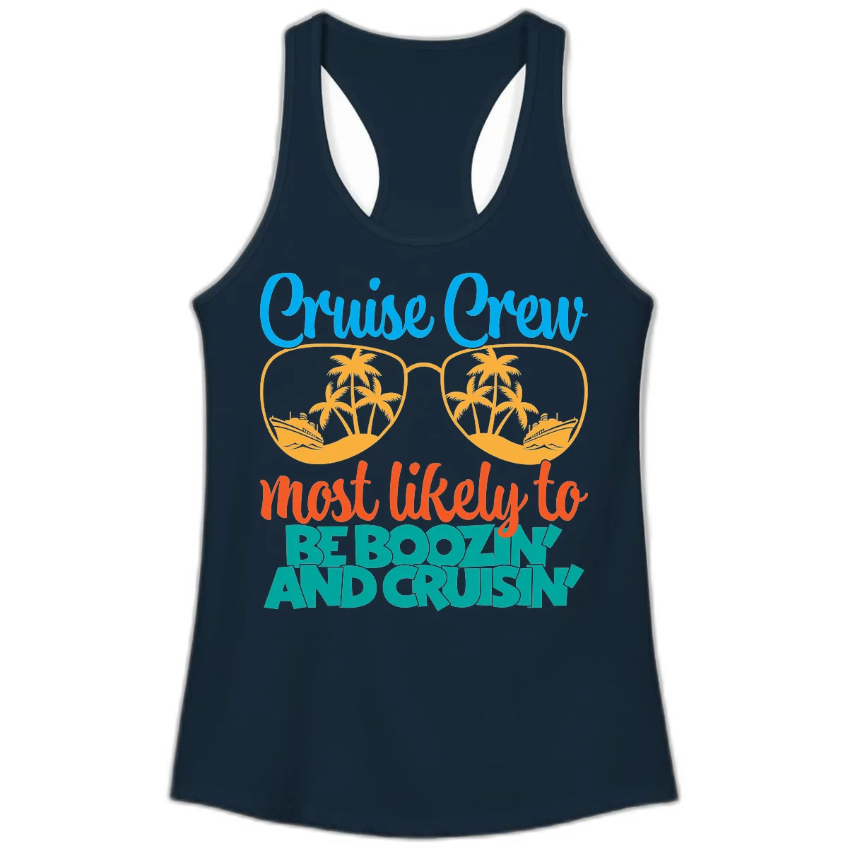 Cruise Crew Most Likely to be Boozing Ladies Tank in Solid Midnight Navy