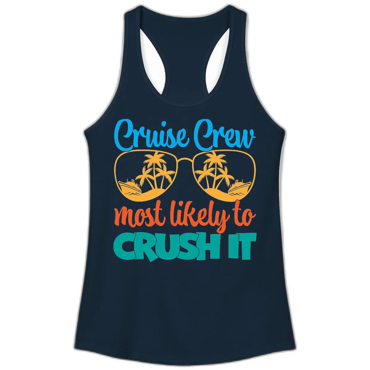 Cruise Crew Most Likely To Crush It Ladies Tank in Solid Midnight Navy