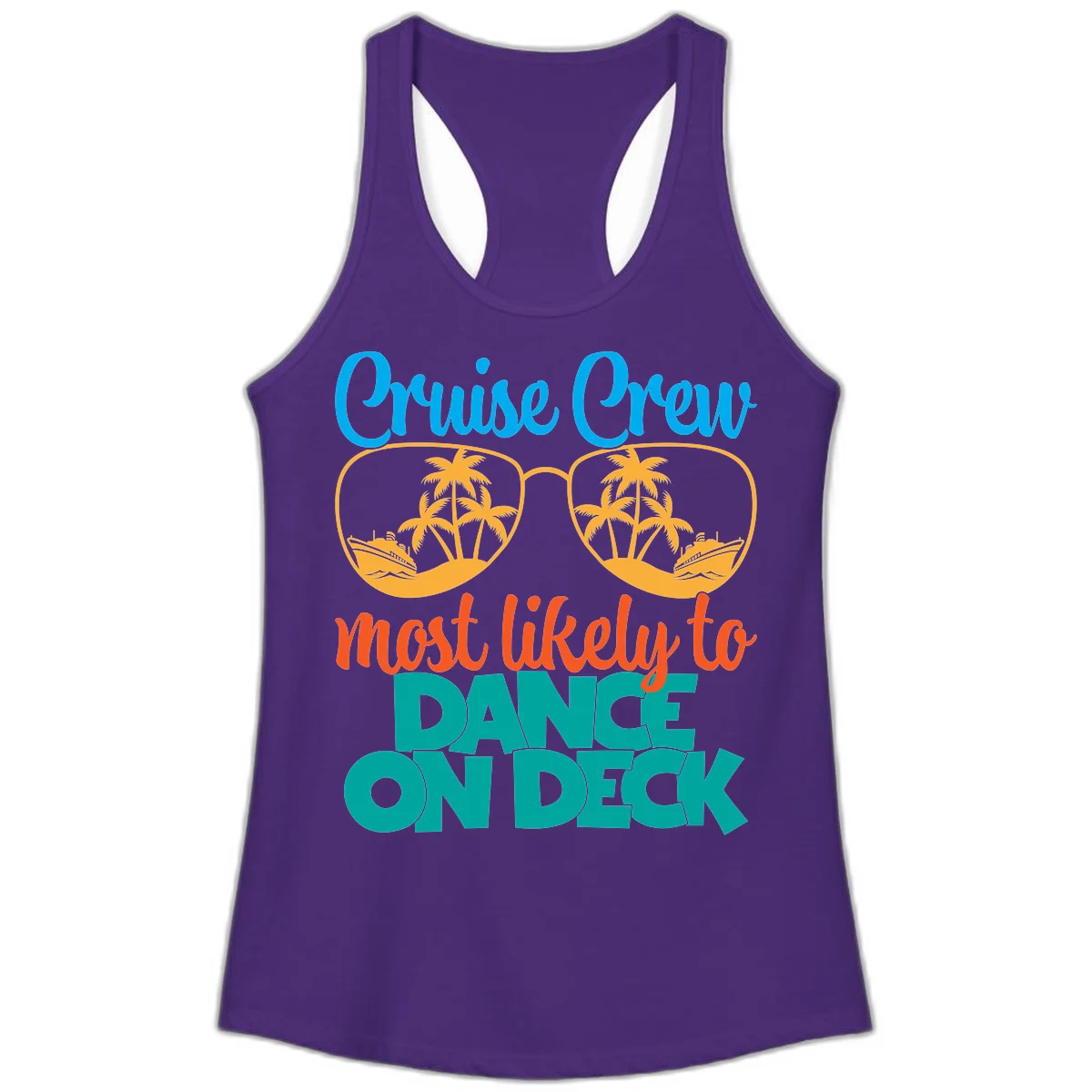 Cruise Crew Most Likely To Dance On Deck Ladies Tank in Solid Purple Rush