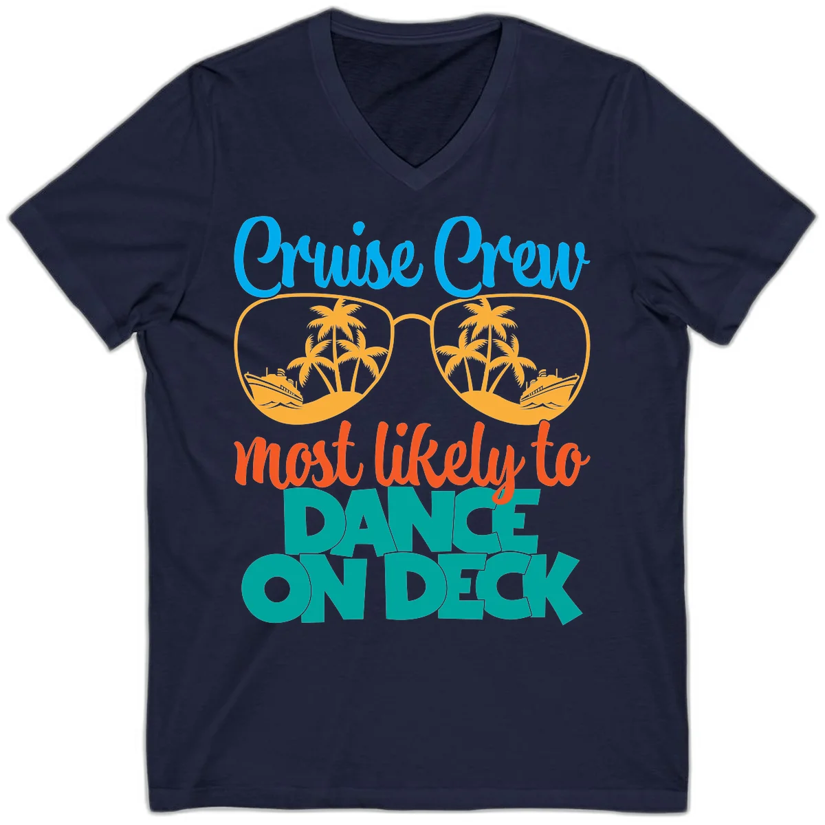 Cruise Crew Most Likely To Dance On Deck V-Neck in Navy