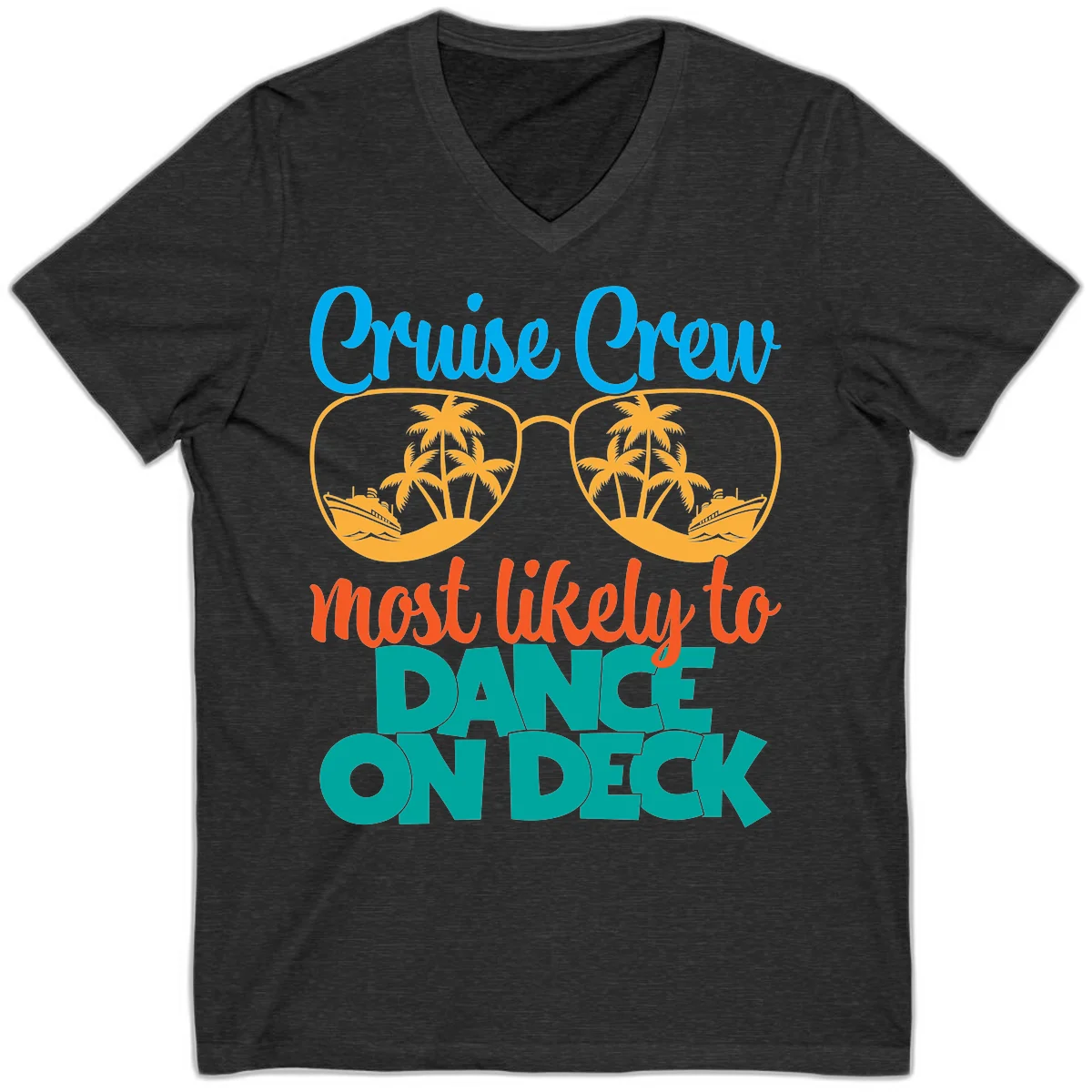 Cruise Crew Most Likely To Dance On Deck V-Neck in Dark Grey Heather