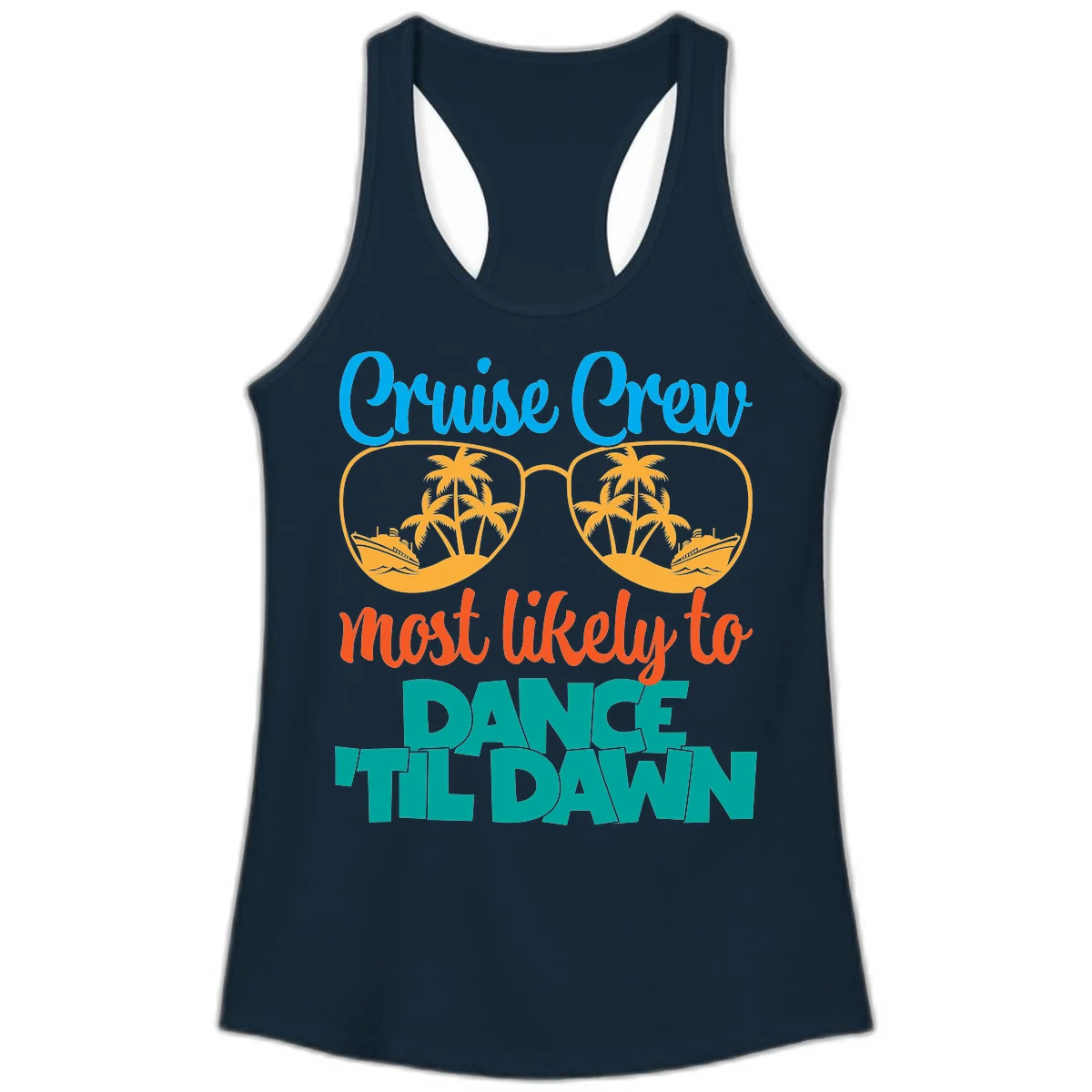 Cruise Crew Most Likely To Dance Till Dawn Ladies Tank in Solid Midnight Navy