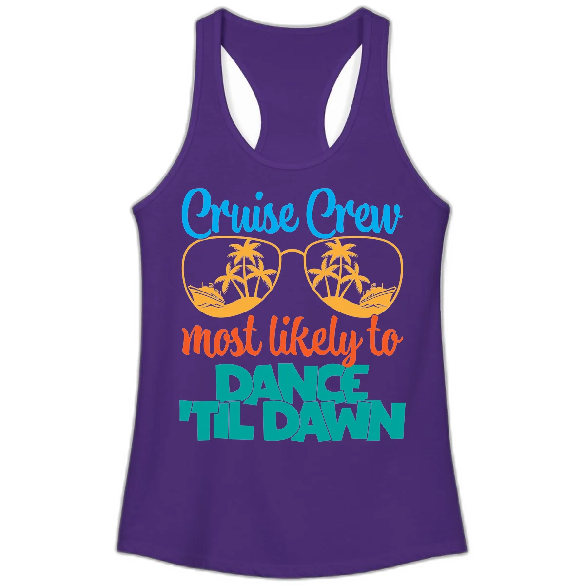 Cruise Crew Most Likely To Dance Till Dawn Ladies Tank in Solid Purple Rush
