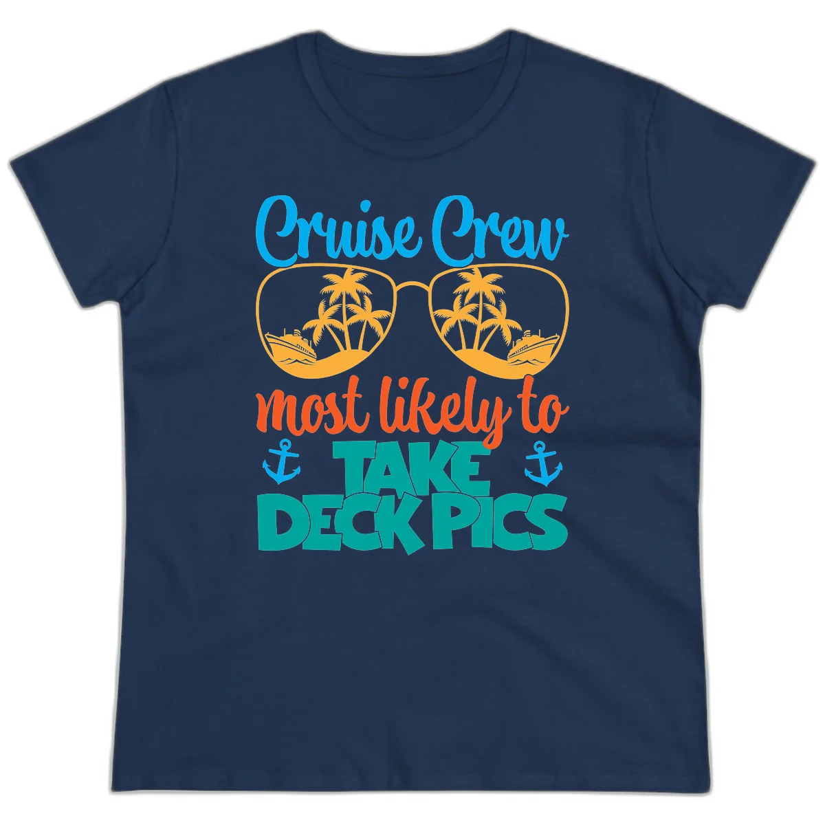 Cruise Crew What Likely To Take Deckpics Ladies Tee in Navy