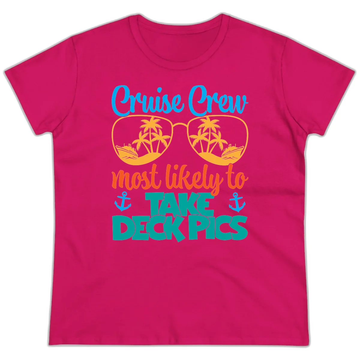 Cruise Crew What Likely To Take Deckpics Ladies Tee in Heliconia