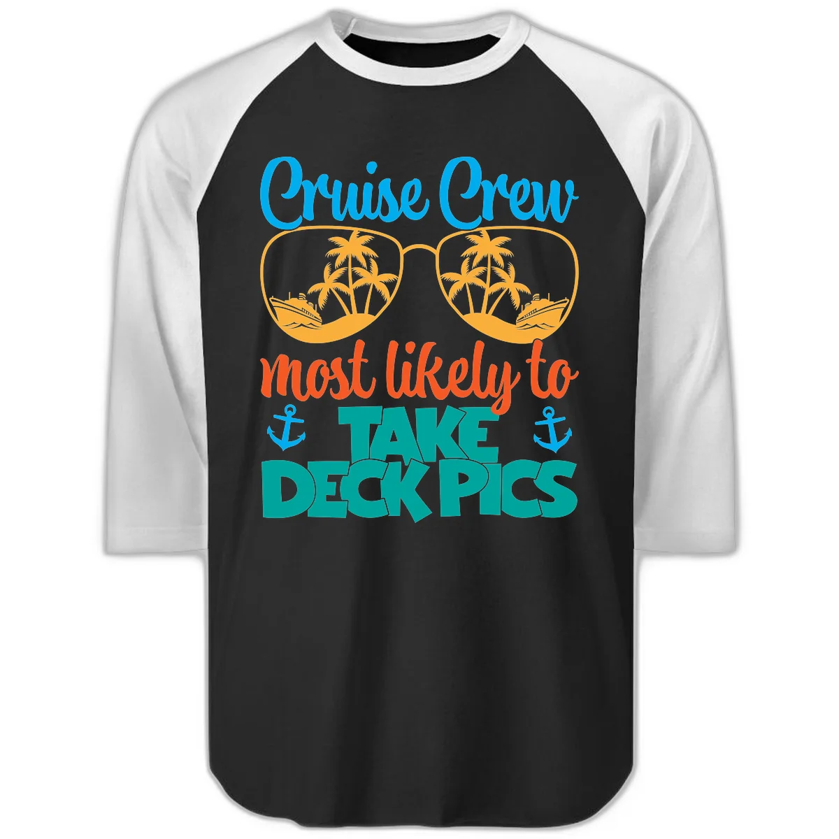 Cruise Crew What Likely To Take Deckpics Raglan 3/4 in Black White
