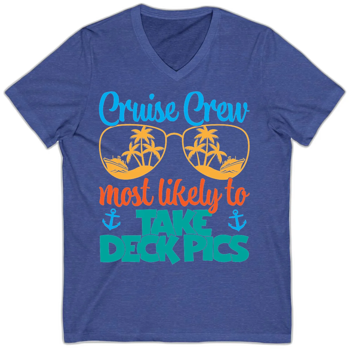 Cruise Crew What Likely To Take Deckpics V-Neck in Heather True Royal