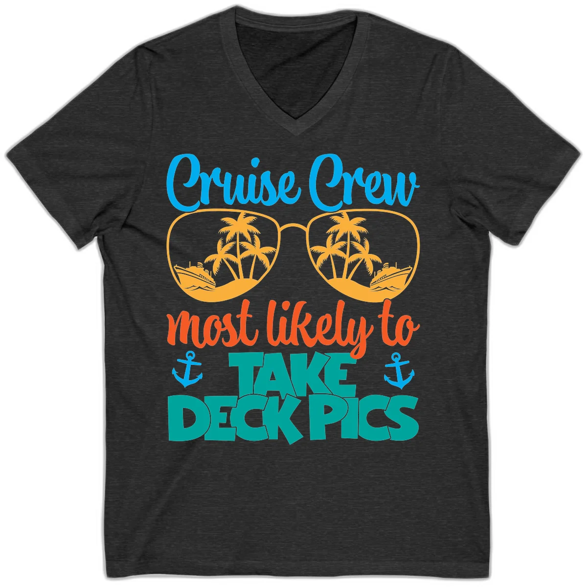 Cruise Crew What Likely To Take Deckpics V-Neck in Dark Grey Heather