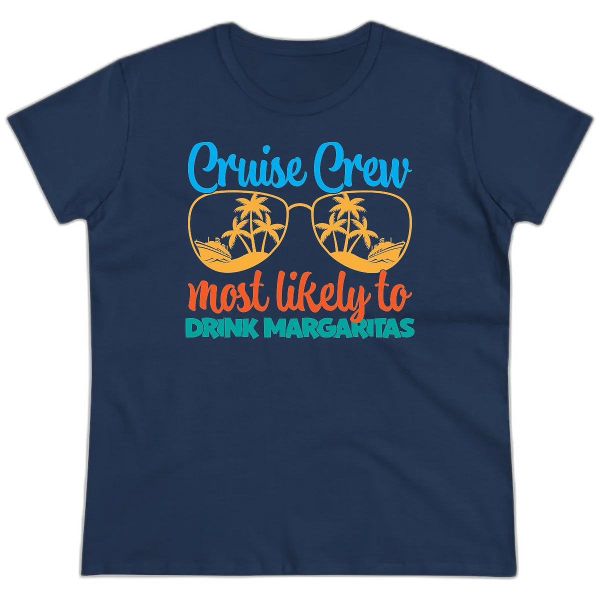 Cruise Crew Most Likely To Drink Margaritas Ladies Tee in Navy