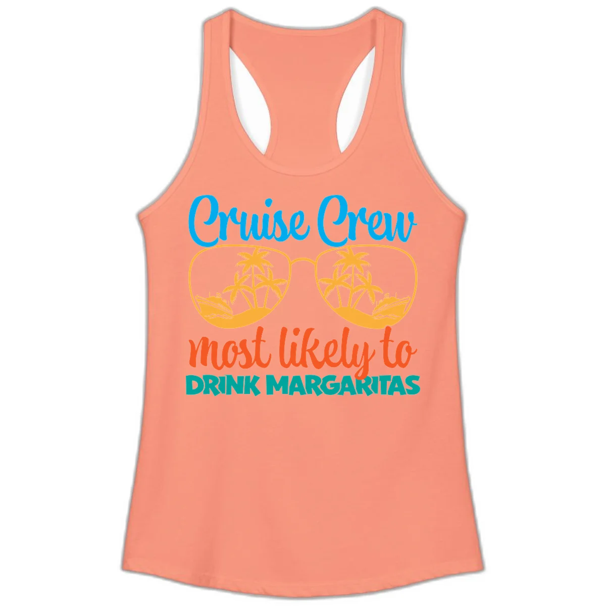 Cruise Crew Most Likely To Drink Margaritas Ladies Tank in Solid Light Orange