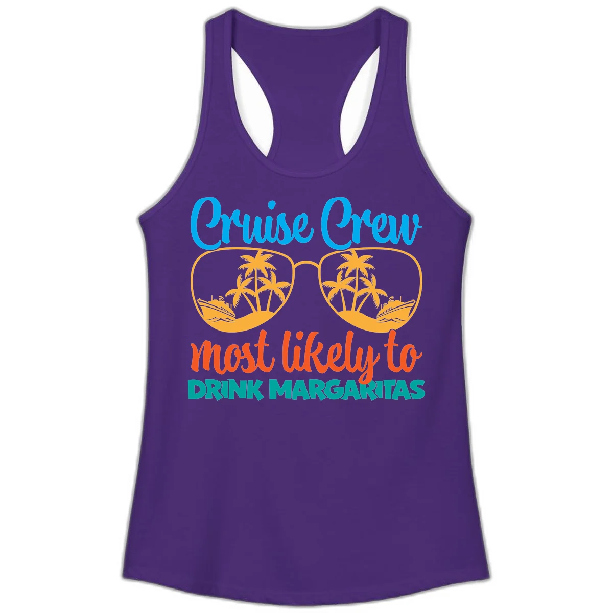 Cruise Crew Most Likely To Drink Margaritas Ladies Tank in Solid Purple Rush