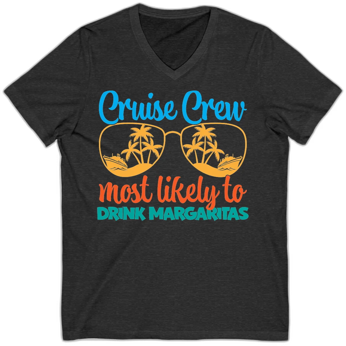Cruise Crew Most Likely To Drink Margaritas V-Neck in Dark Grey Heather