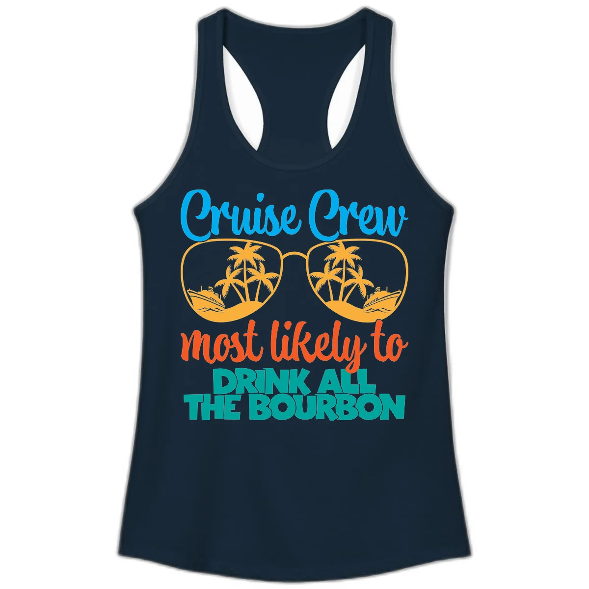 Cruise Crew Most Likely To Drink All The Bourbon Ladies Tank in Solid Midnight Navy