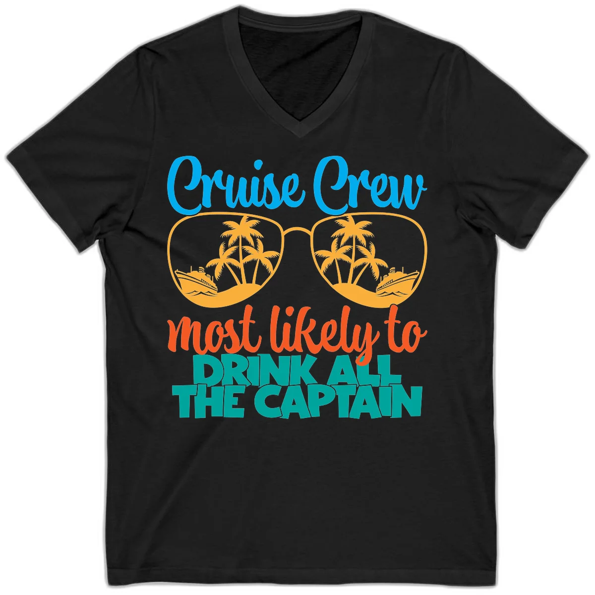 Cruise Crew Most Likely to Drink All Captain V-Neck in Black