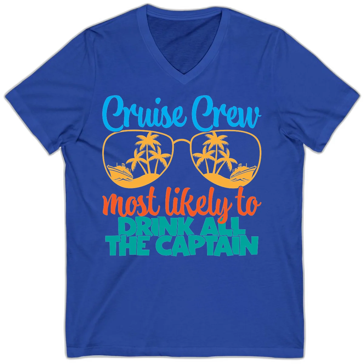 Cruise Crew Most Likely to Drink All Captain V-Neck in True Royal