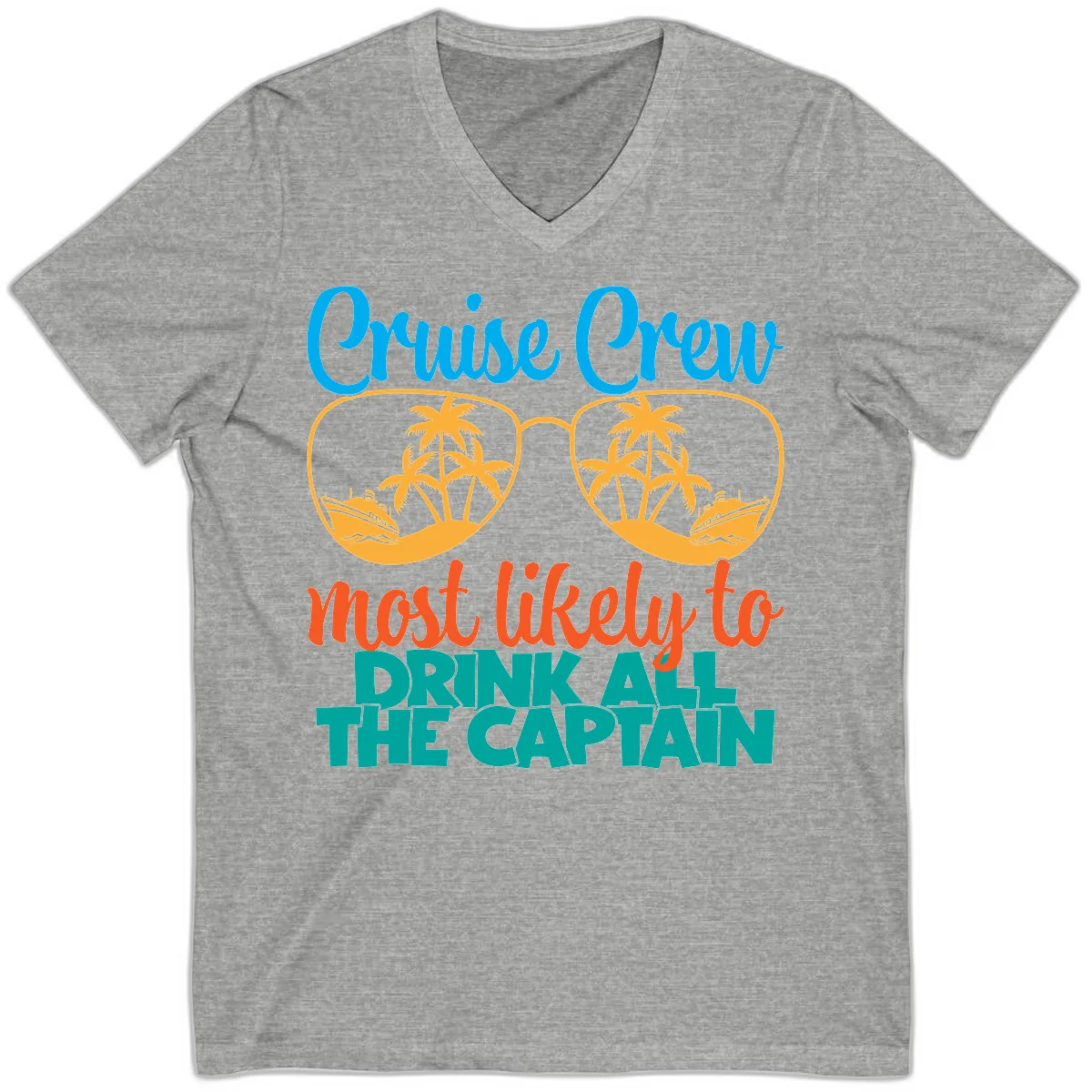 Cruise Crew Most Likely to Drink All Captain V-Neck in Athletic Heather