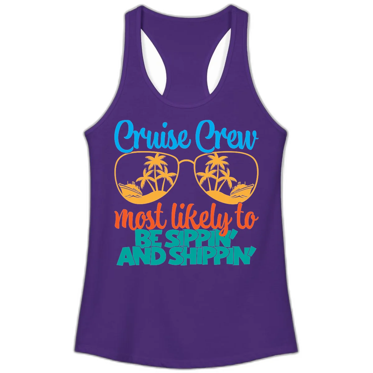 Cruise Crew Most Likely To Be Sippin' And Shippin' Ladies Tank in Solid Purple Rush