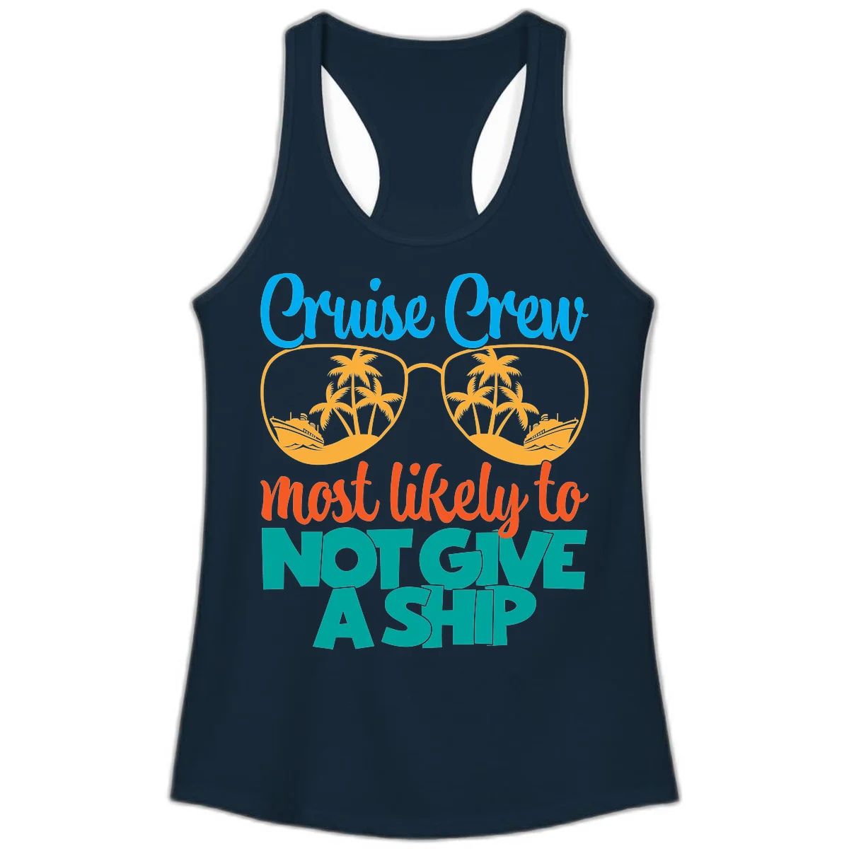 Cruise Crew What Likely To Not Give A Ship Ladies Tank in Solid Midnight Navy