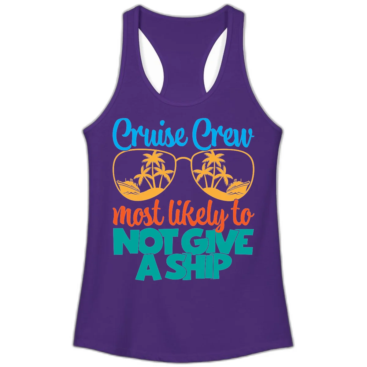 Cruise Crew What Likely To Not Give A Ship Ladies Tank in Solid Purple Rush