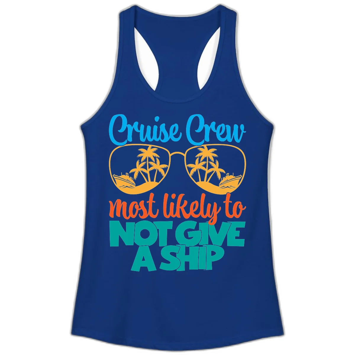 Cruise Crew What Likely To Not Give A Ship Ladies Tank in Solid Royal