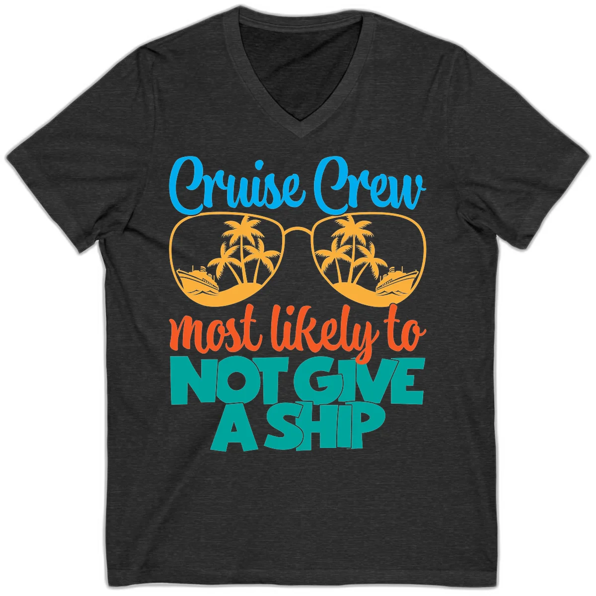 Cruise Crew What Likely To Not Give A Ship V-Neck in Dark Grey Heather