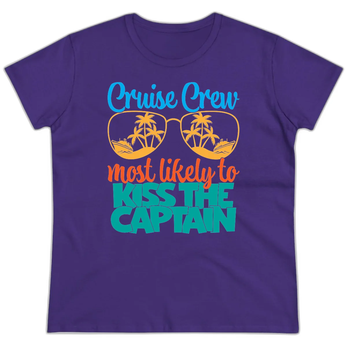 Cruise Crew Most Likely To Kiss The Captain Ladies Tee in Purple
