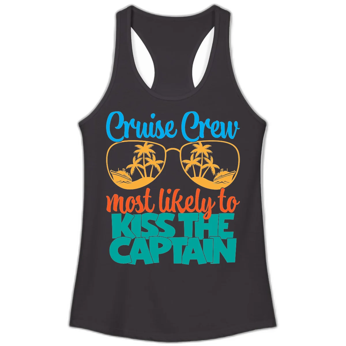 Cruise Crew Most Likely To Kiss The Captain Ladies Tank in Black