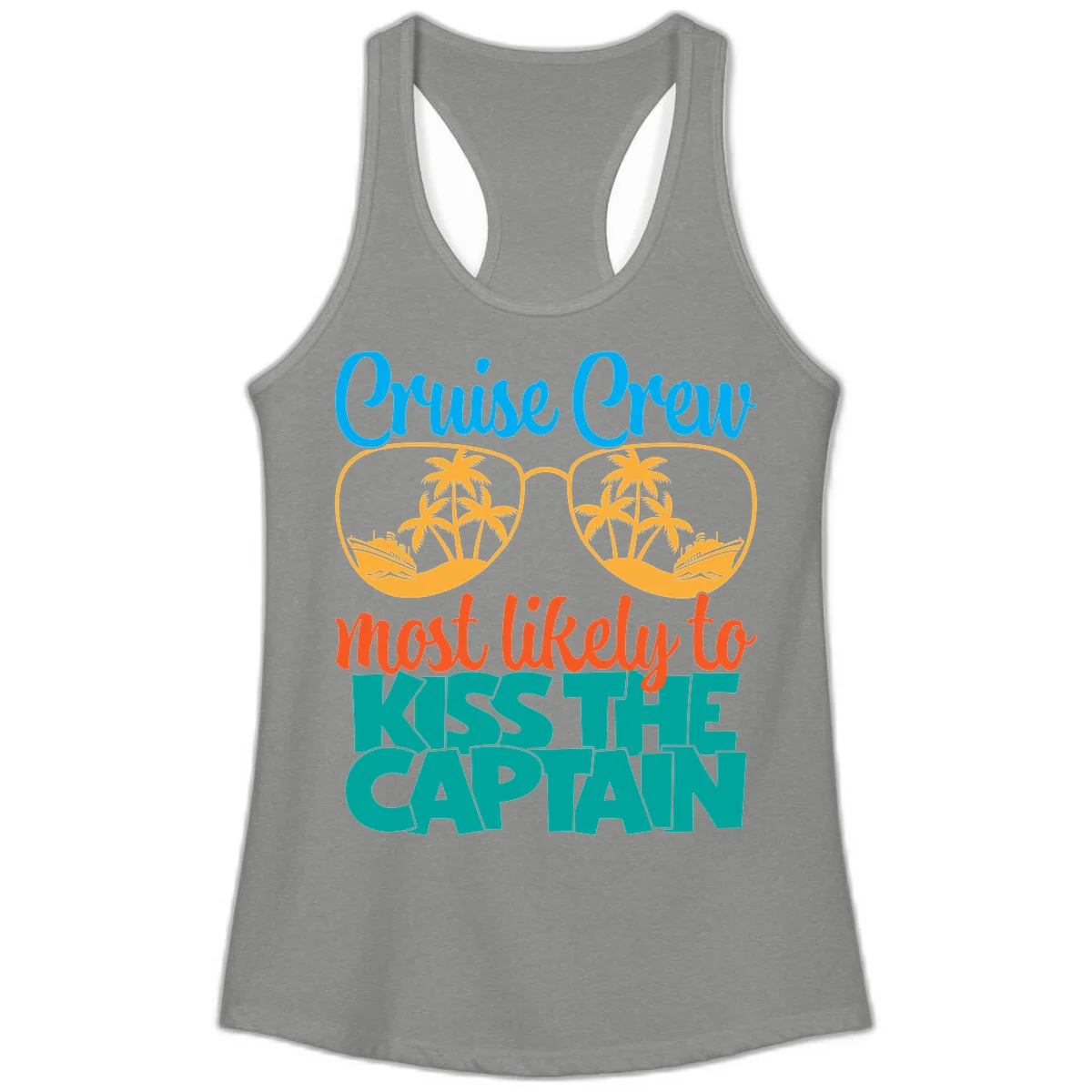 Cruise Crew Most Likely To Kiss The Captain Ladies Tank in Heather Grey