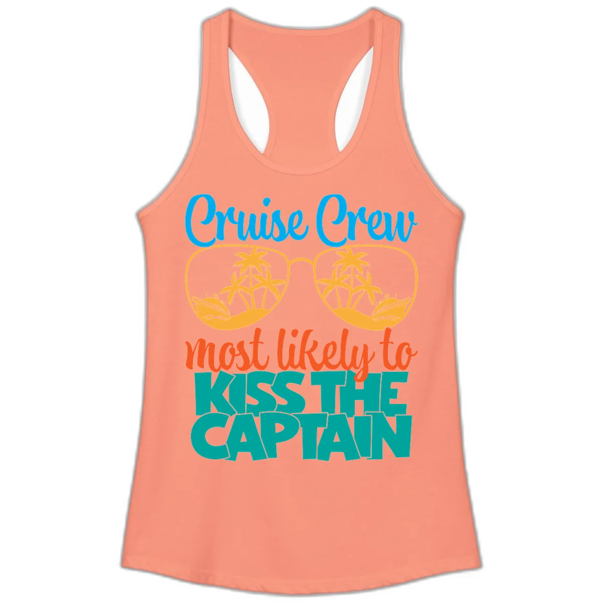 Cruise Crew Most Likely To Kiss The Captain Ladies Tank in Solid Light Orange