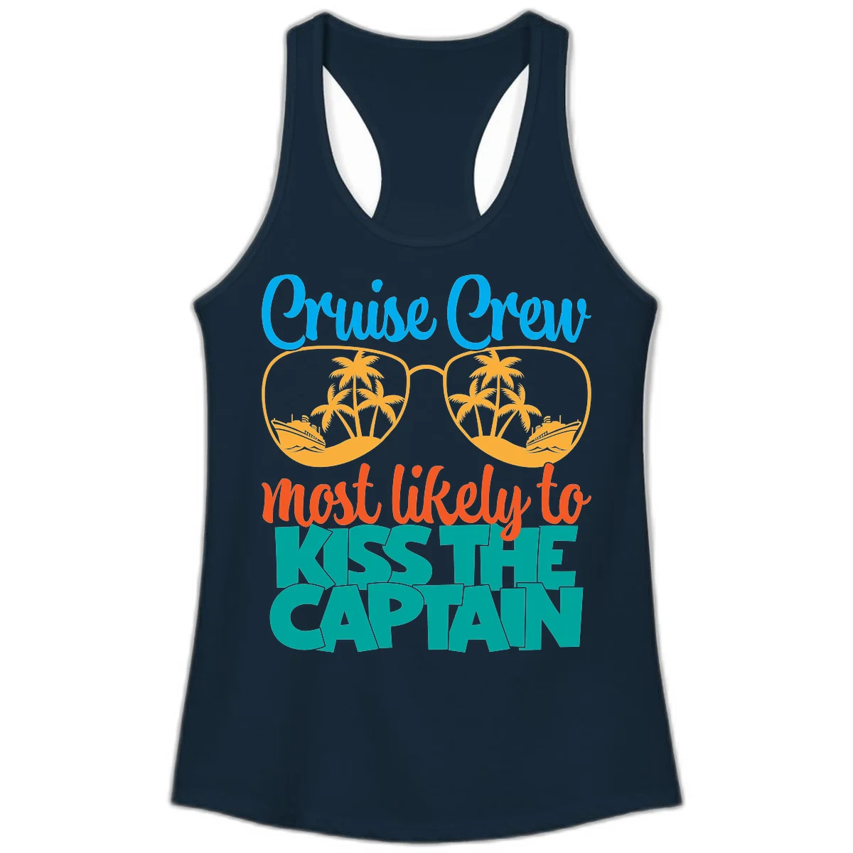 Cruise Crew Most Likely To Kiss The Captain Ladies Tank in Solid Midnight Navy