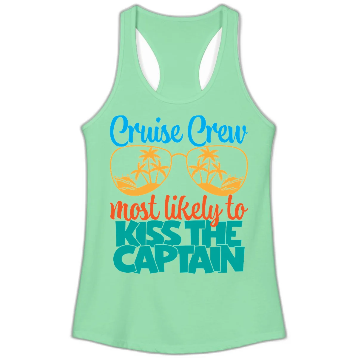 Cruise Crew Most Likely To Kiss The Captain Ladies Tank in Solid Mint