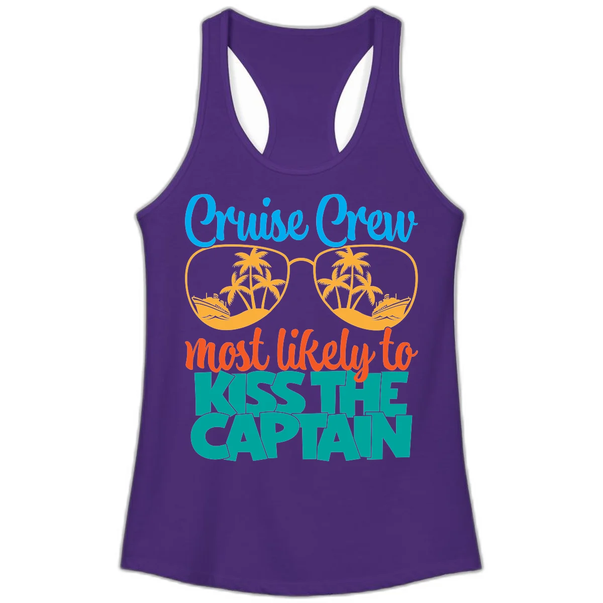 Cruise Crew Most Likely To Kiss The Captain Ladies Tank in Solid Purple Rush