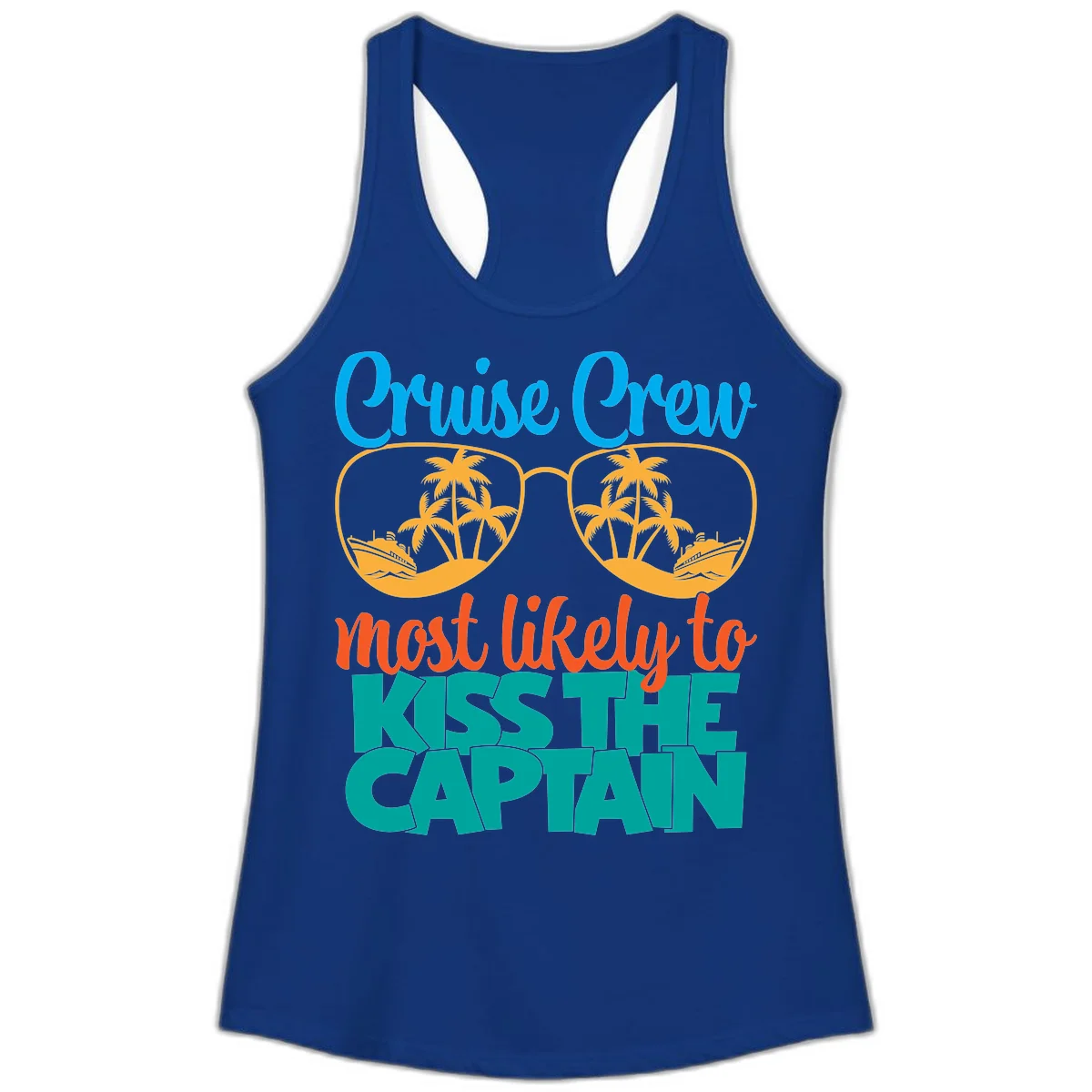 Cruise Crew Most Likely To Kiss The Captain Ladies Tank in Solid Royal