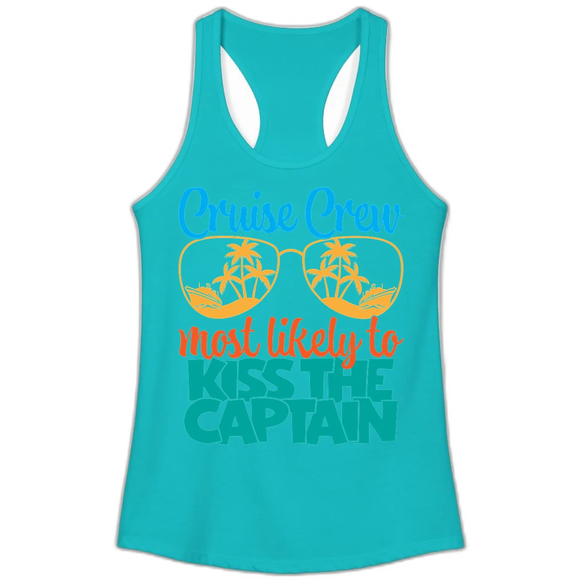 Cruise Crew Most Likely To Kiss The Captain Ladies Tank in Tahiti Blue