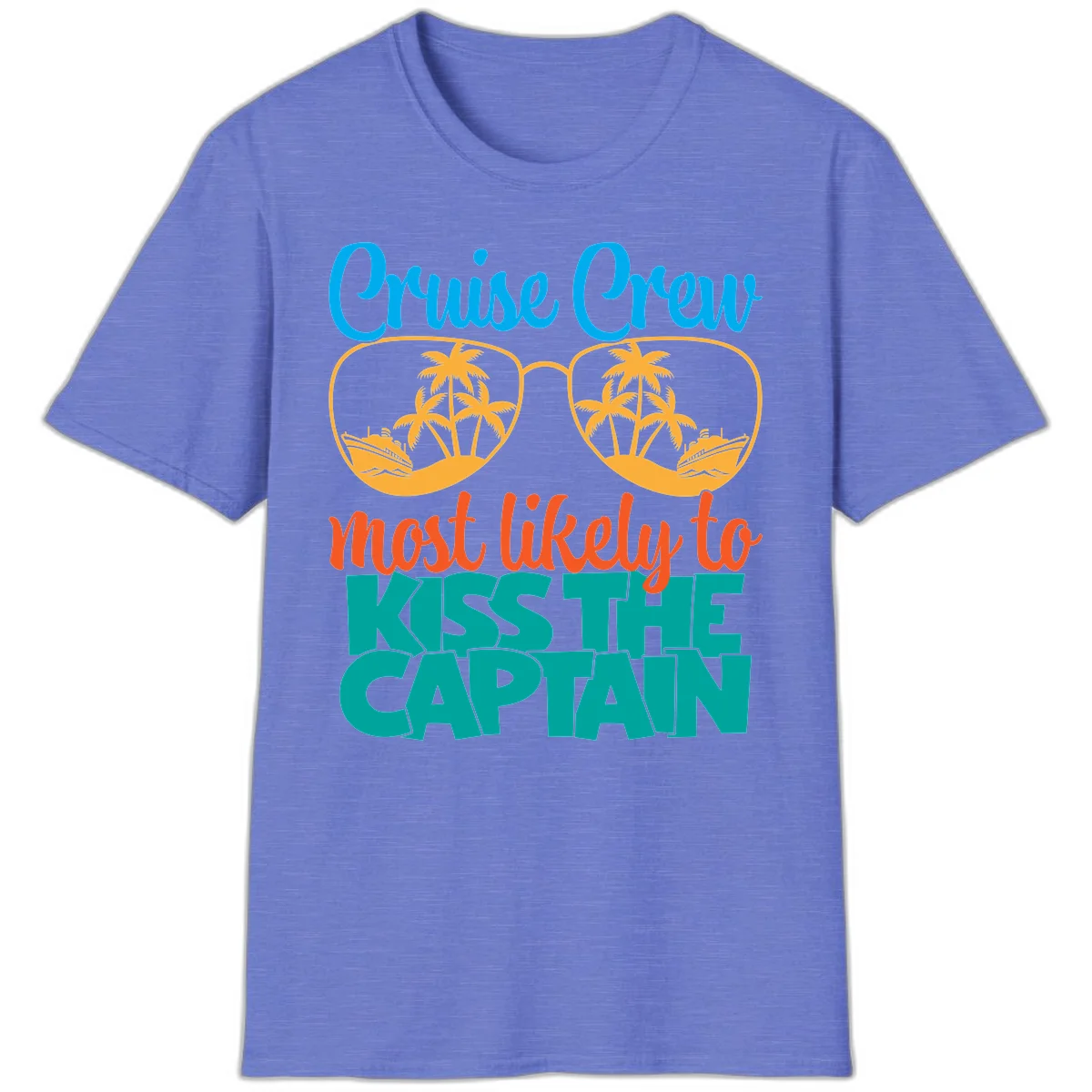Cruise Crew Most Likely To Kiss The Captain T-Shirt in Heather Royal