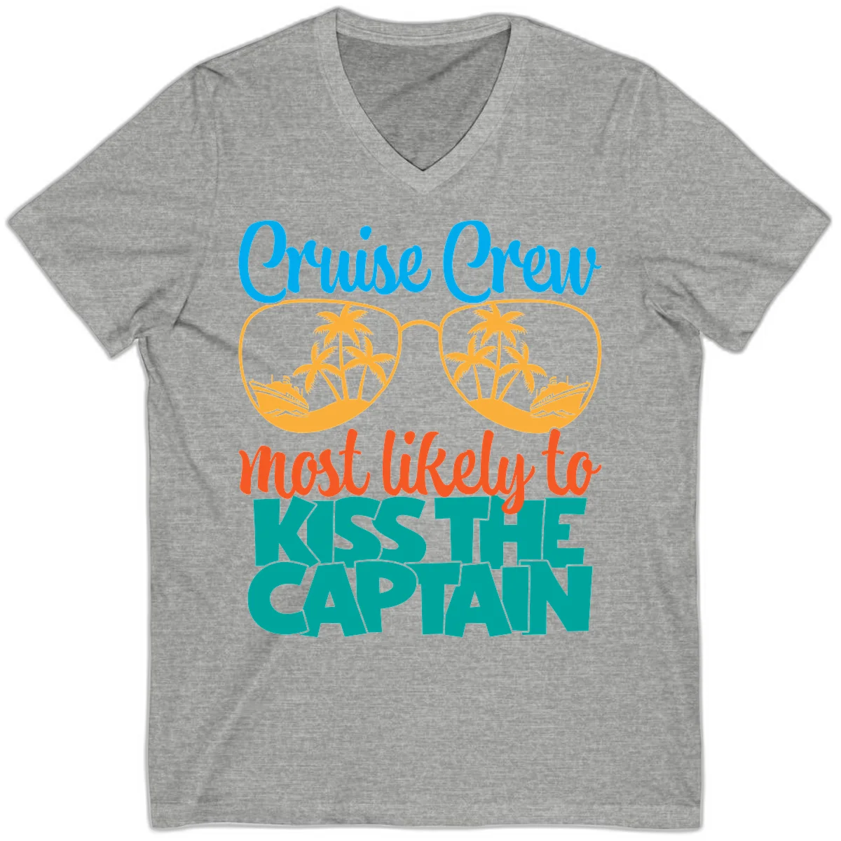 Cruise Crew Most Likely To Kiss The Captain V-Neck in Athletic Heather