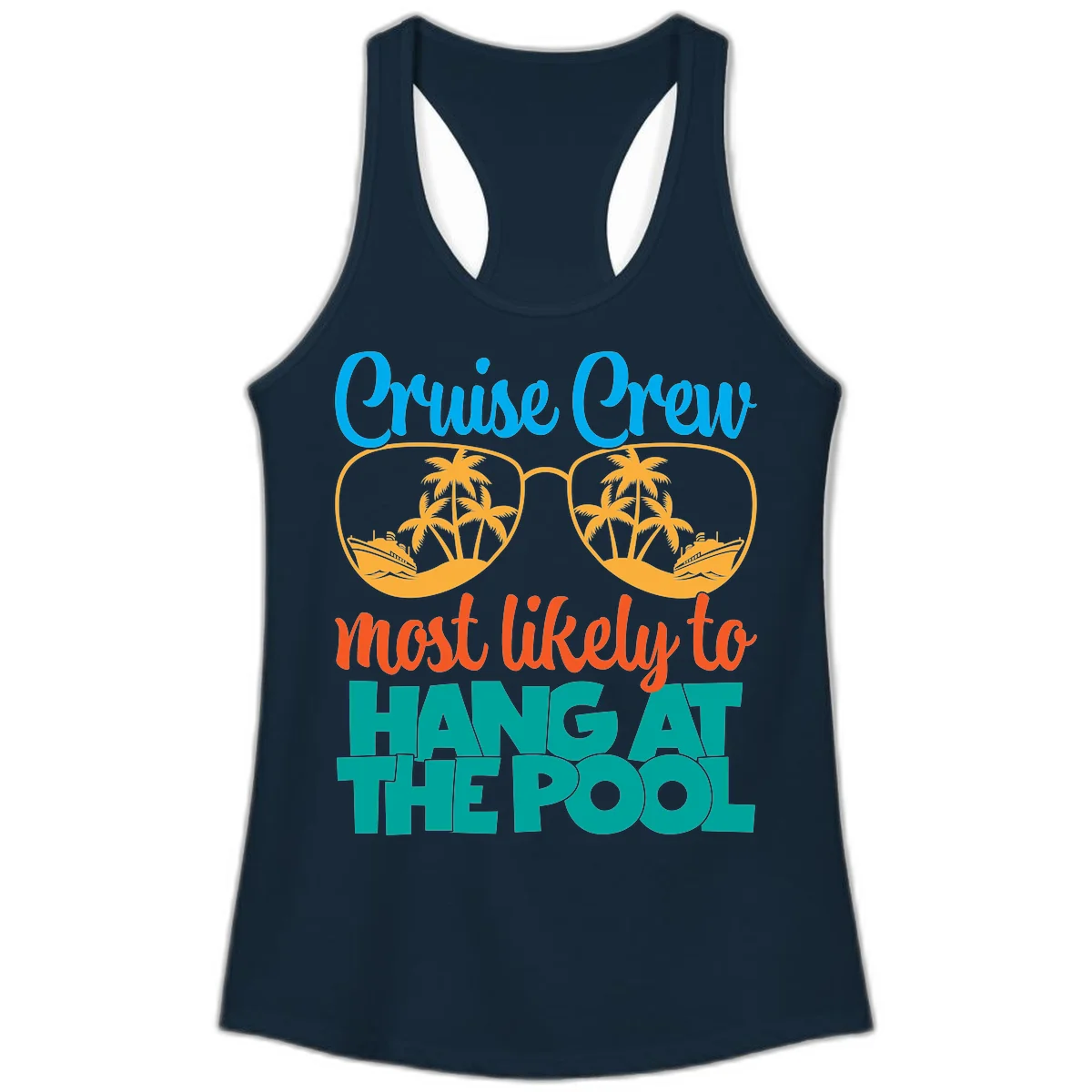 Cruise Crew What Likely To Hang At The Pool Ladies Tank in Solid Midnight Navy