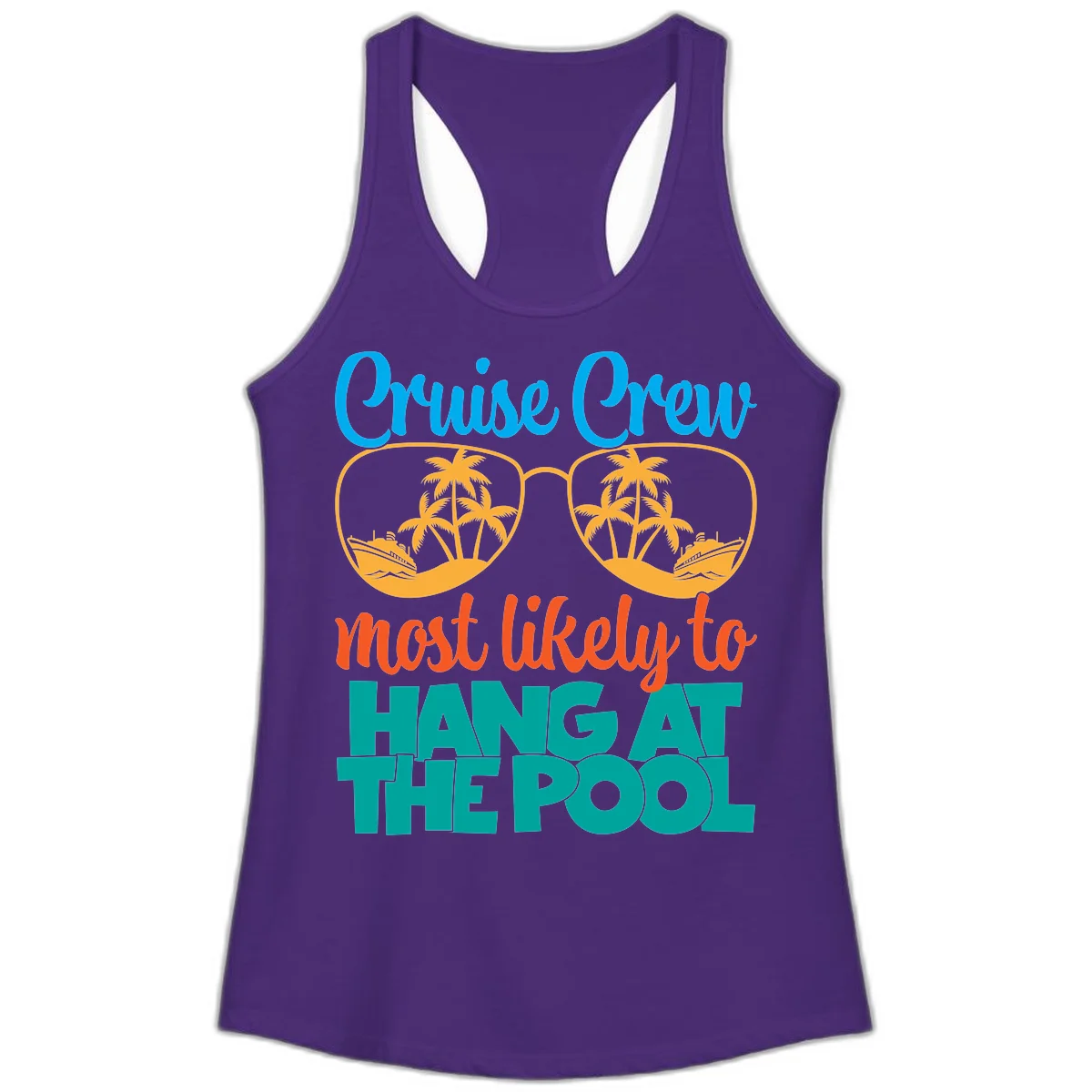 Cruise Crew What Likely To Hang At The Pool Ladies Tank in Solid Purple Rush