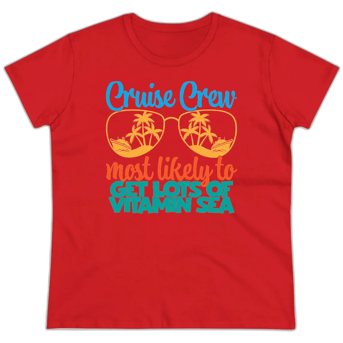 Cruise Crew Most Likely To Get Lost At Sea Ladies Tee in Red