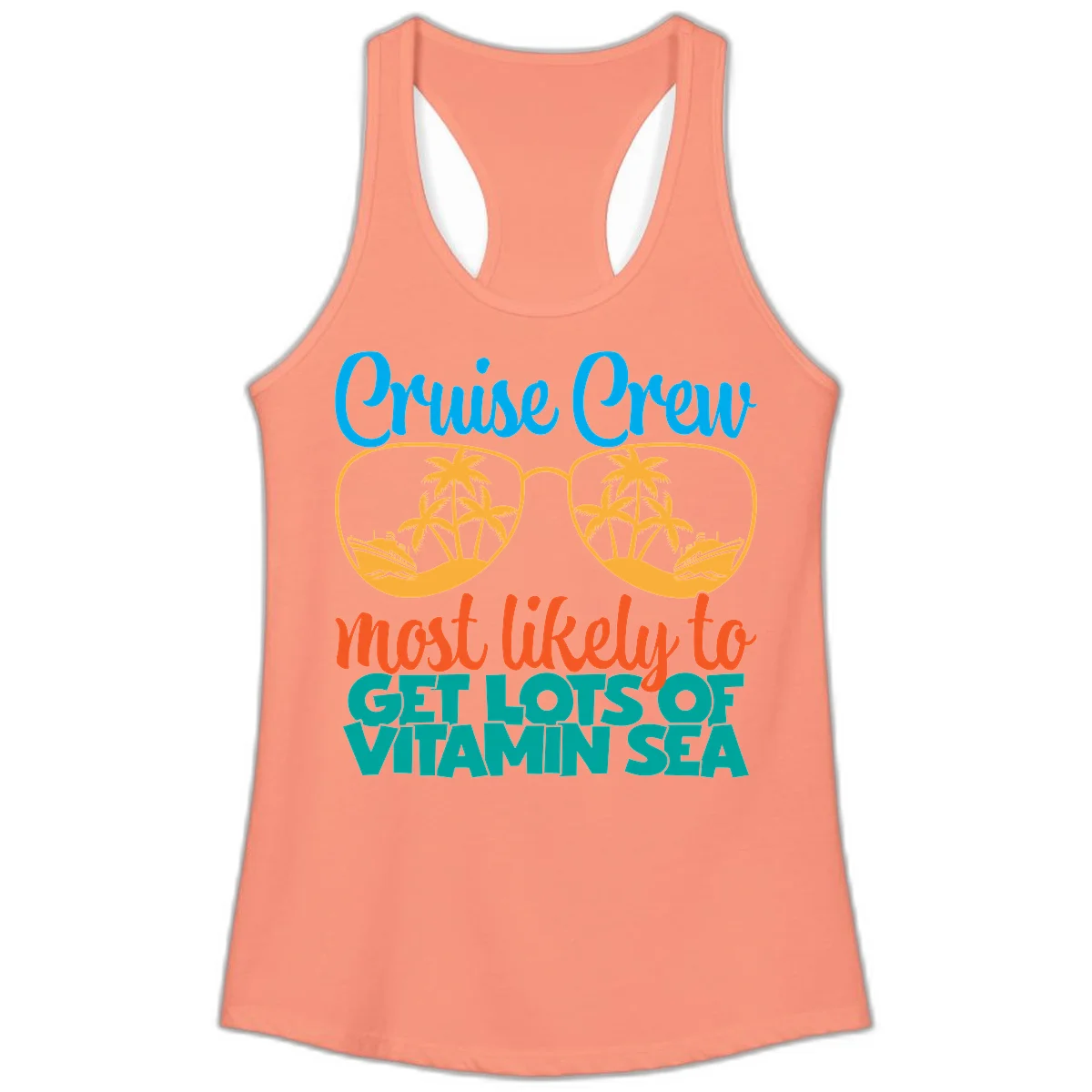 Cruise Crew Most Likely To Get Lost At Sea Ladies Tank in Solid Light Orange