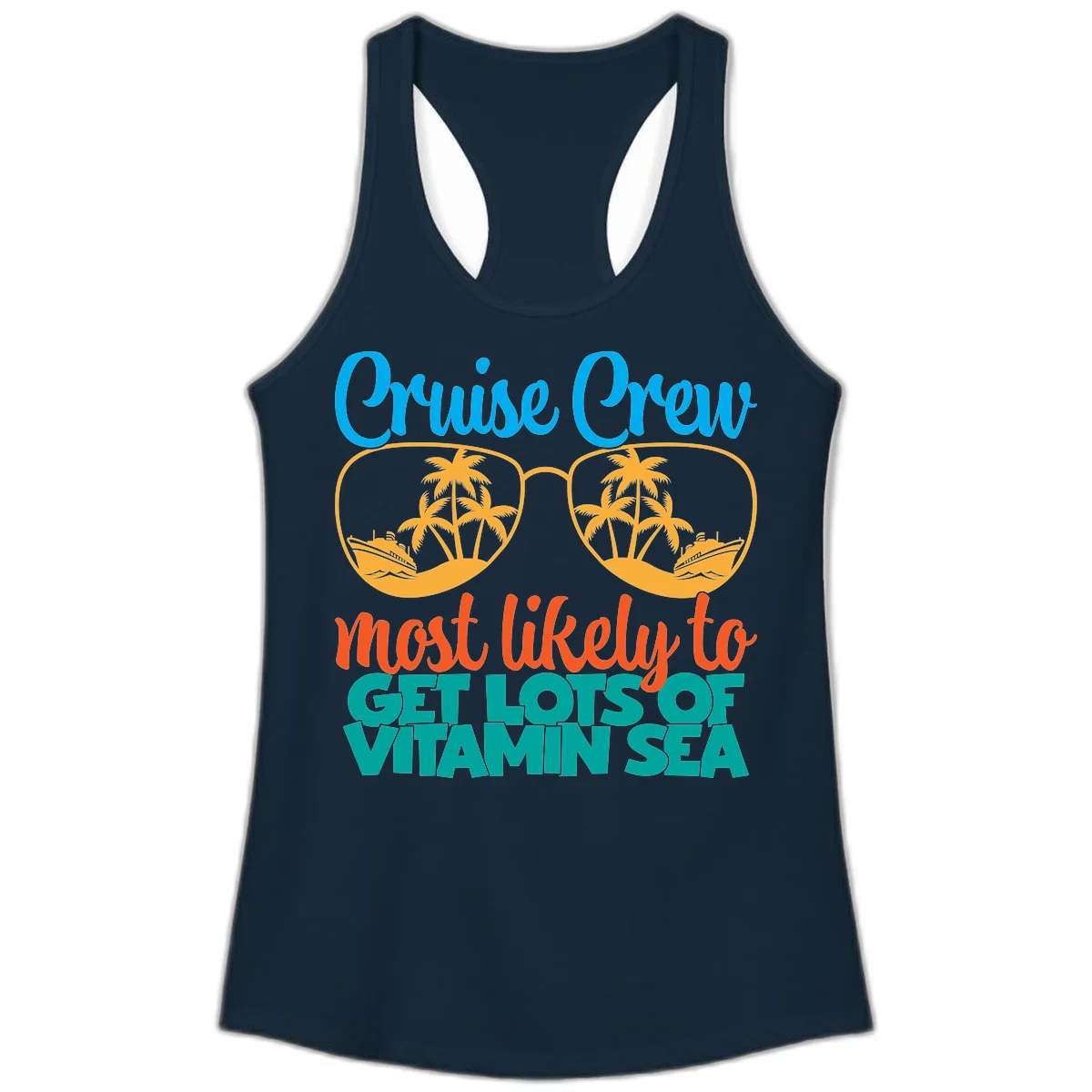 Cruise Crew Most Likely To Get Lost At Sea Ladies Tank in Solid Midnight Navy