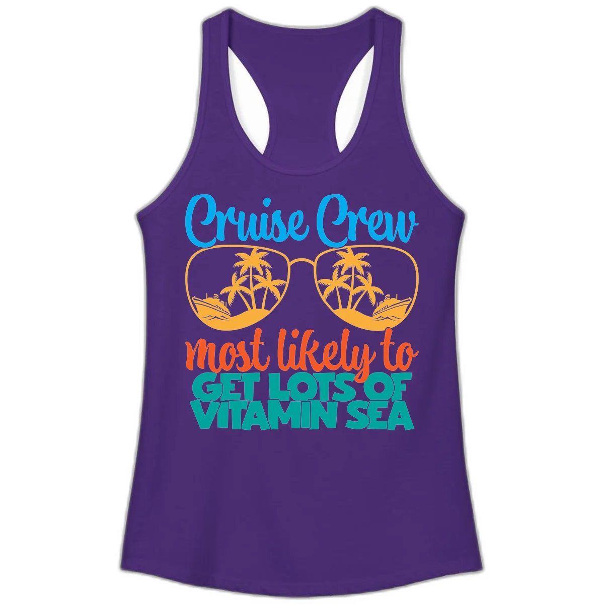 Cruise Crew Most Likely To Get Lost At Sea Ladies Tank in Solid Purple Rush