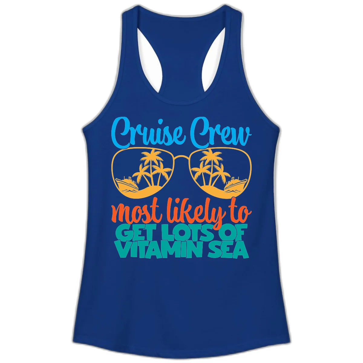 Cruise Crew Most Likely To Get Lost At Sea Ladies Tank in Solid Royal