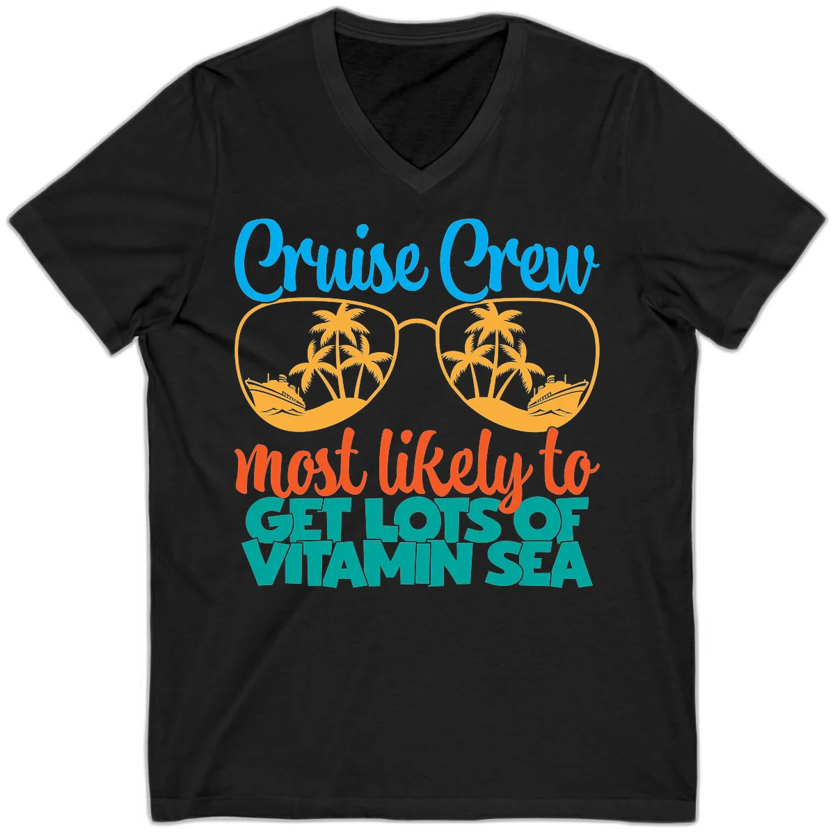 Cruise Crew Most Likely To Get Lost At Sea V-Neck in Black