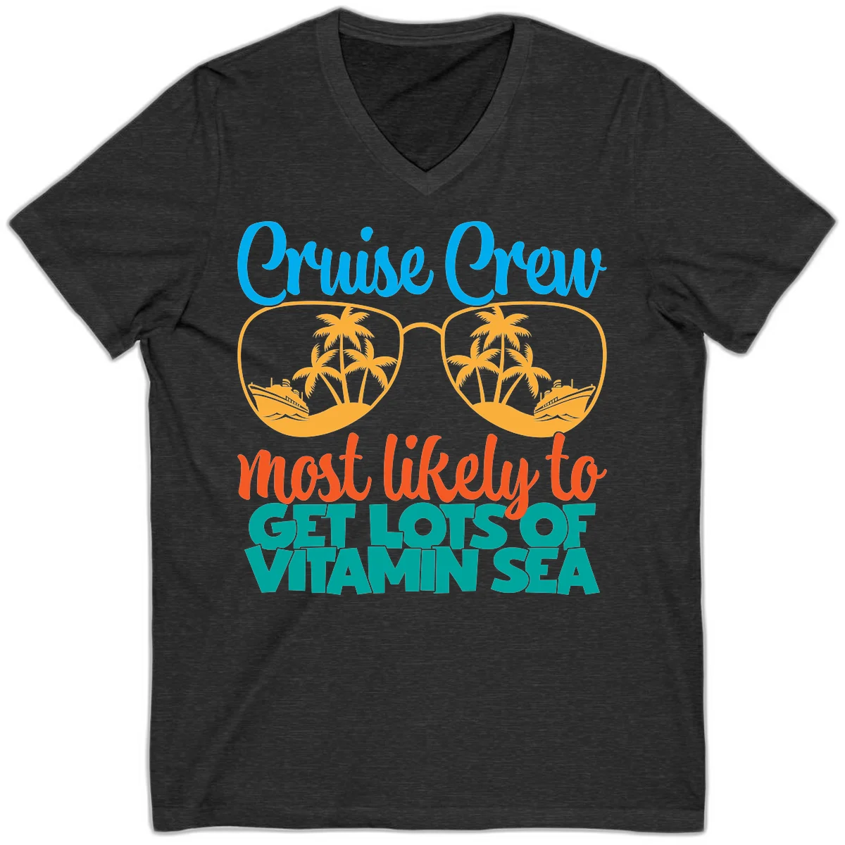 Cruise Crew Most Likely To Get Lost At Sea V-Neck in Dark Grey Heather
