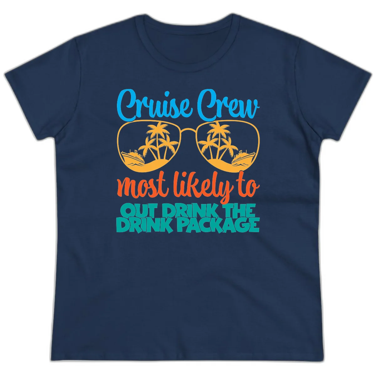 Cruise Crew Most Likely To Drink Package Ladies Tee in Navy