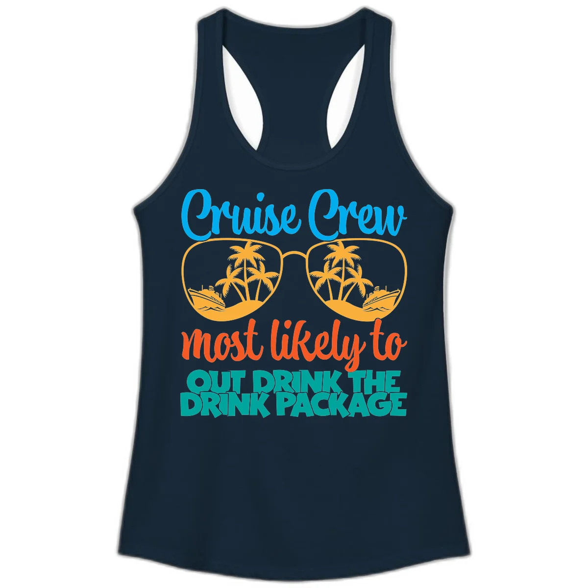 Cruise Crew Most Likely To Drink Package Ladies Tank in Solid Midnight Navy