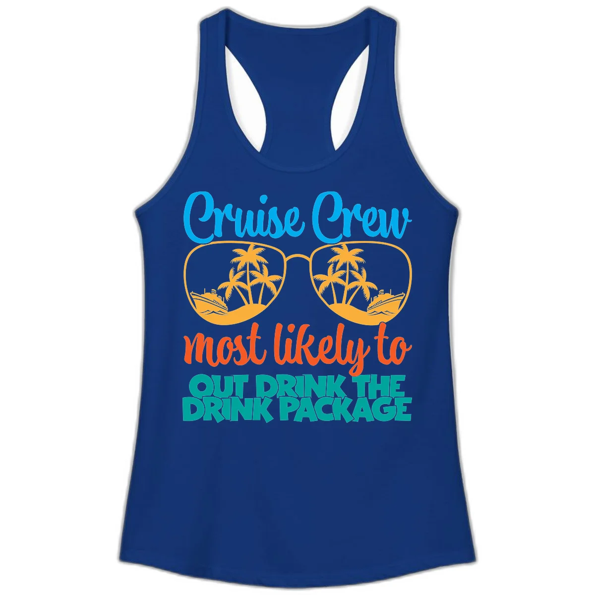 Cruise Crew Most Likely To Drink Package Ladies Tank in Solid Royal